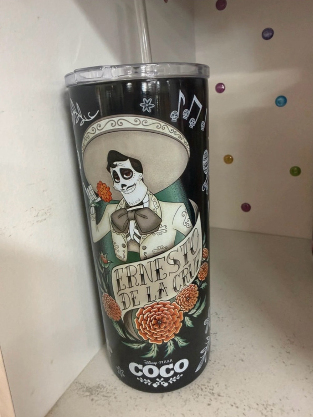 Ernesto de la Cruz Black & Cream Travel Tumbler